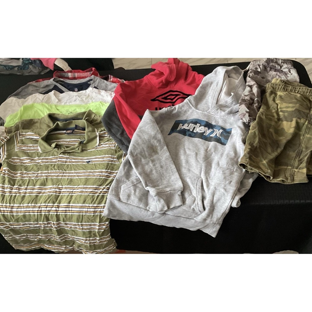 Mixed Brands Outfit Lot Boys 12/14 Hurley Umbro Rams Shorts Hoodies Tees 10 Pc